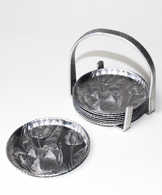 Vintage Hand Wrought Aluminum Tulip Coasters